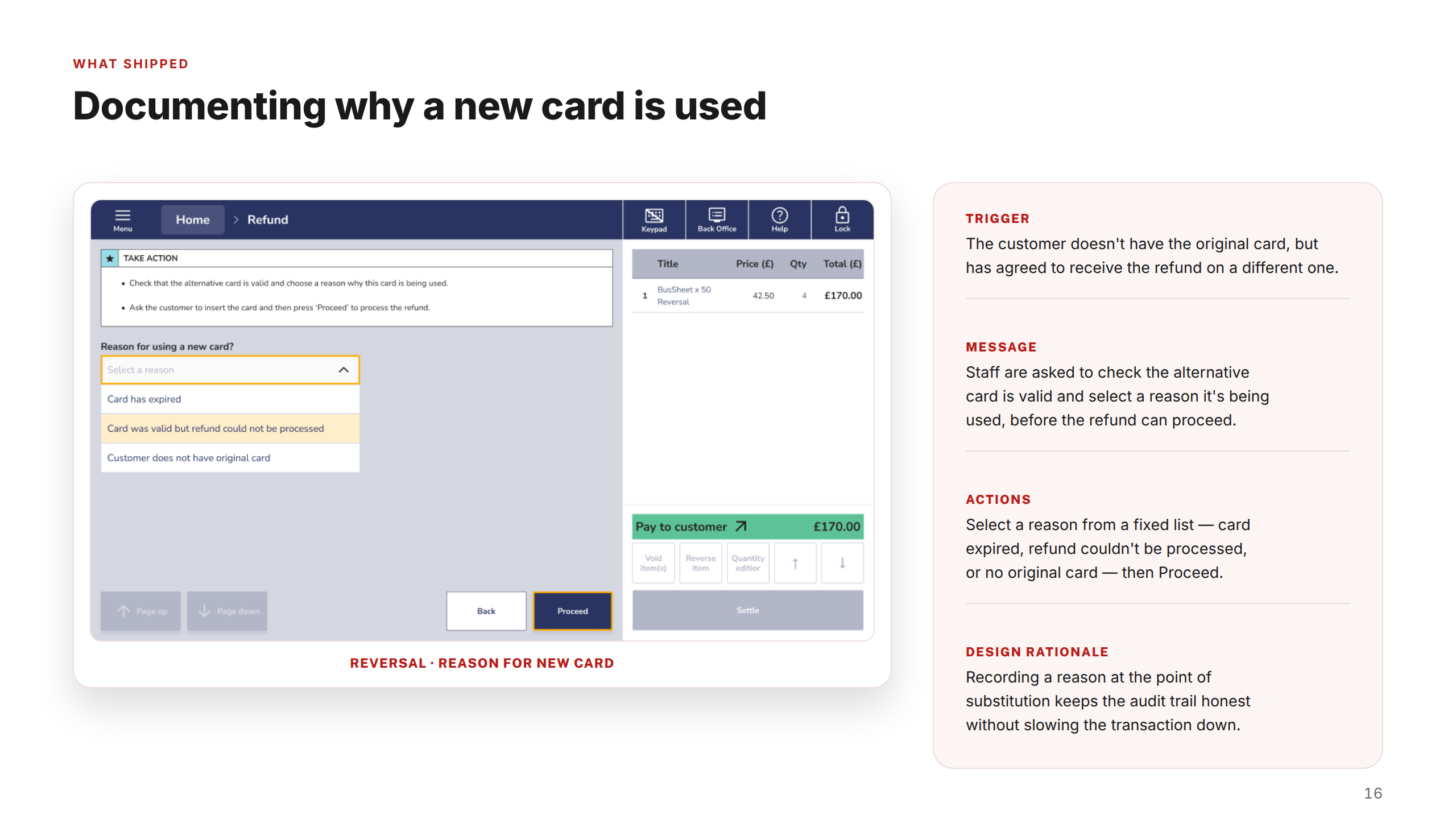 Screen — Select Reason