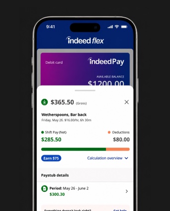 Indeed Flex IndeedPay activity screens